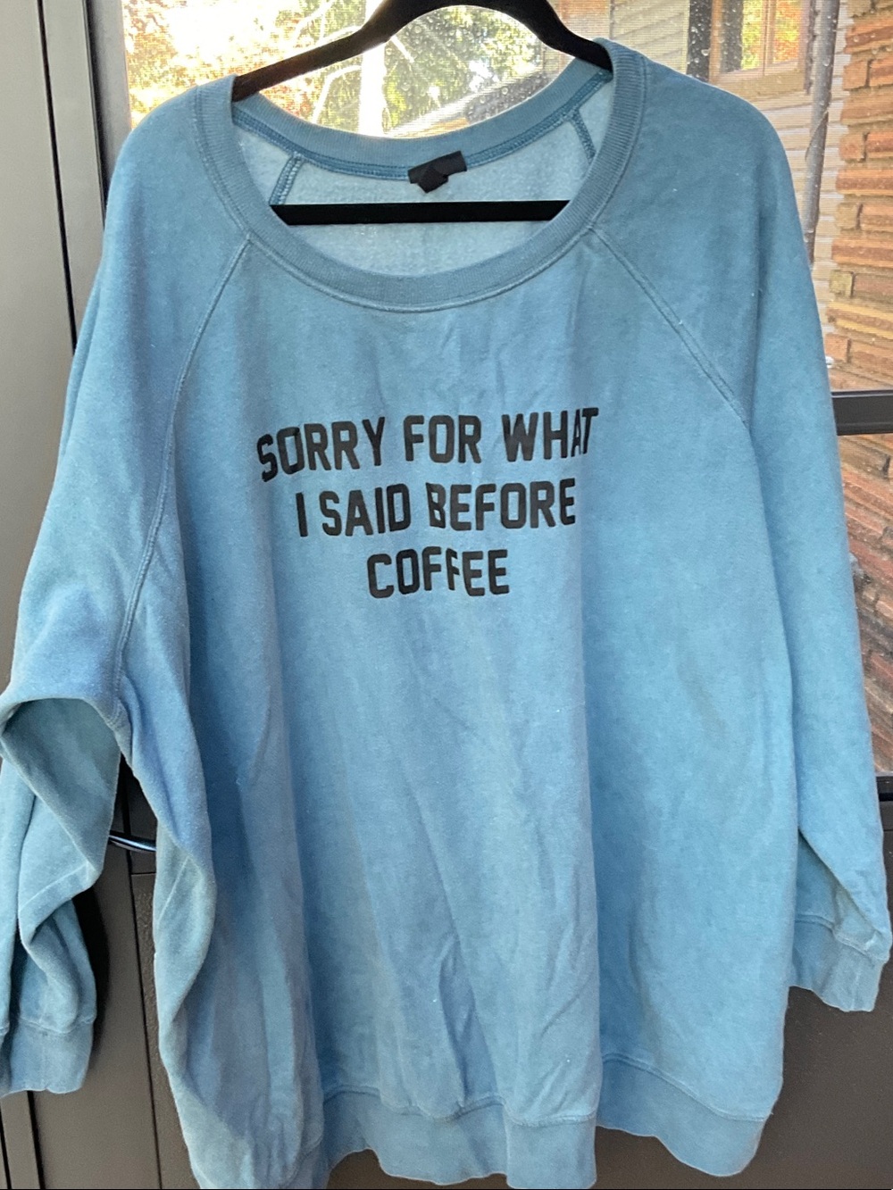 torrid Light Blue Graphic Crewneck Sweatshirt - Coffee Apology